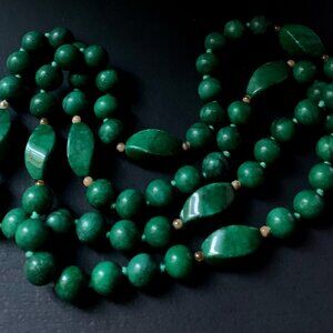 Natural Green Onyx Long Gemstone Beaded Necklace
